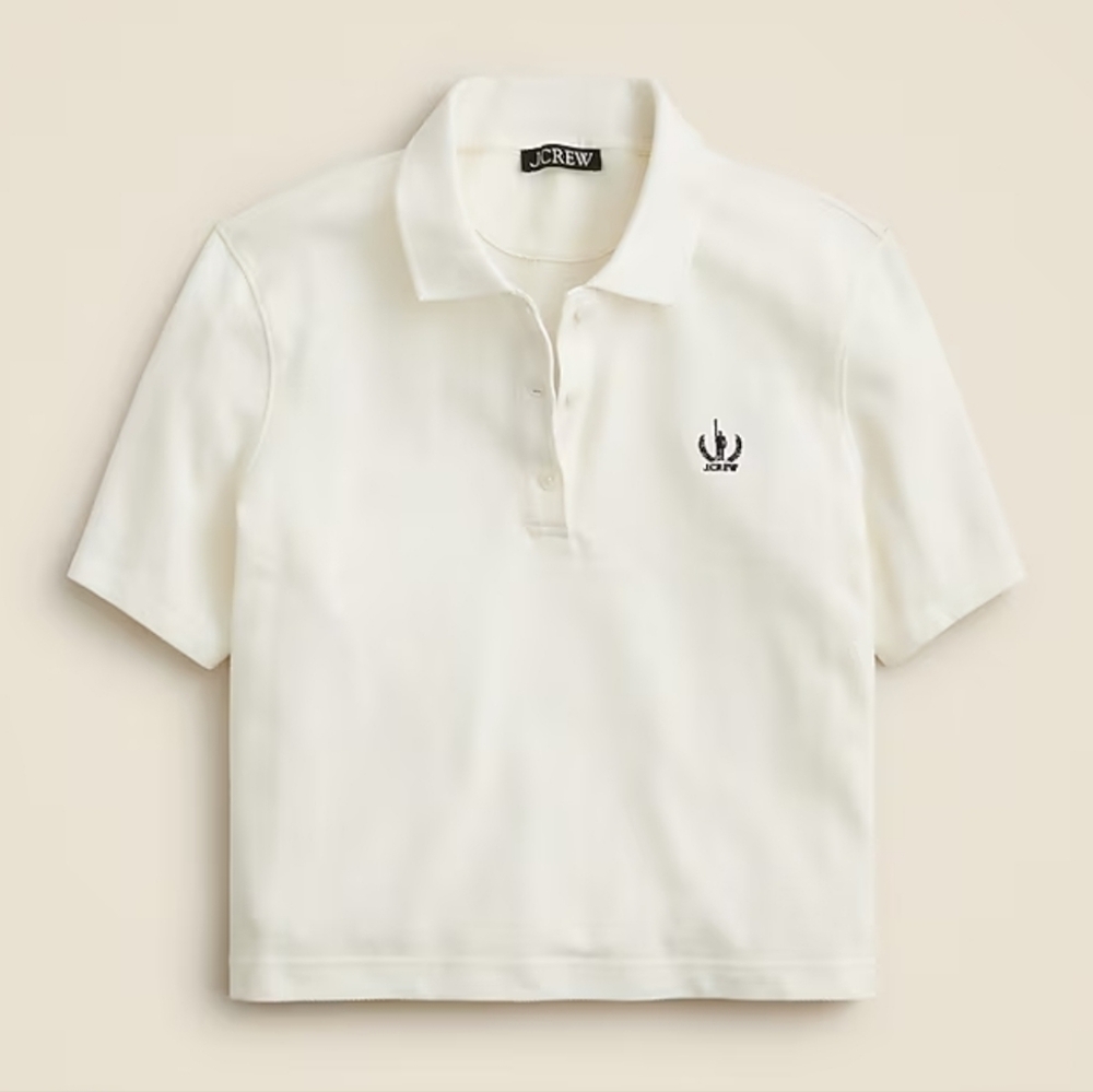 NWT J.Crew Women's Piqué cropped polo shirt Sz M $89 Old Money